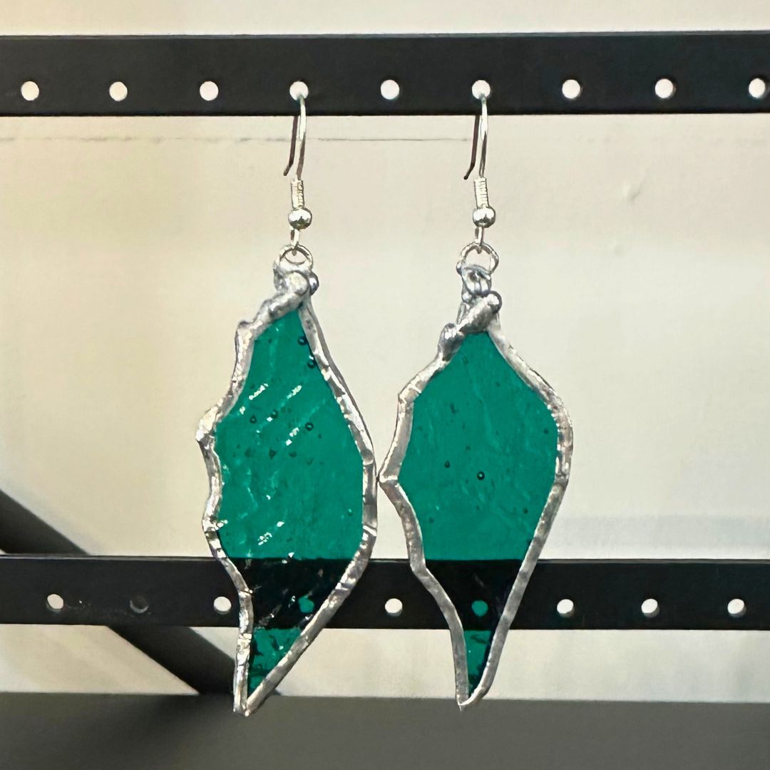 Green Leaf Leadlight Earrings