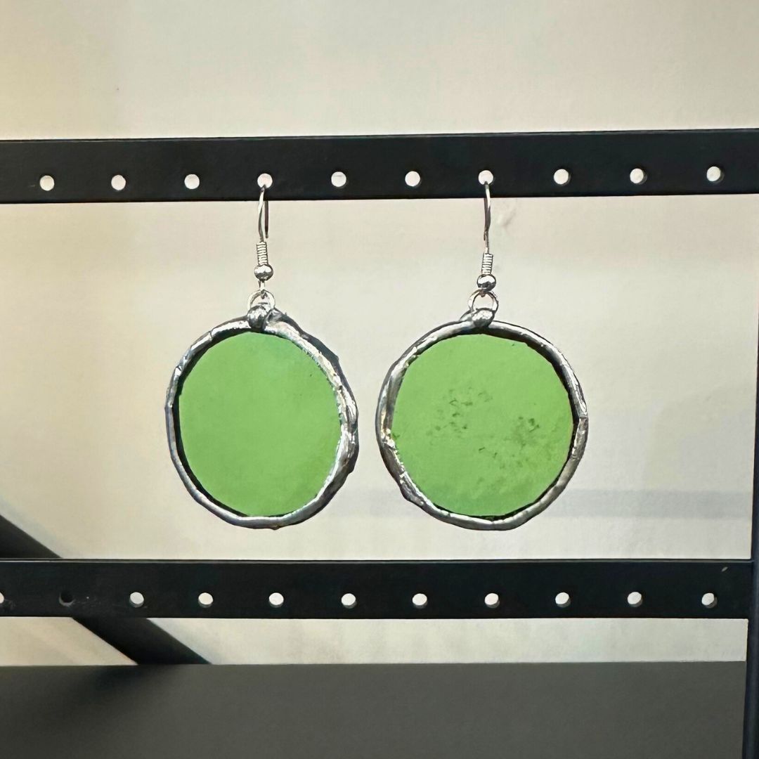 Large Green Circle Leadlight Earrings
