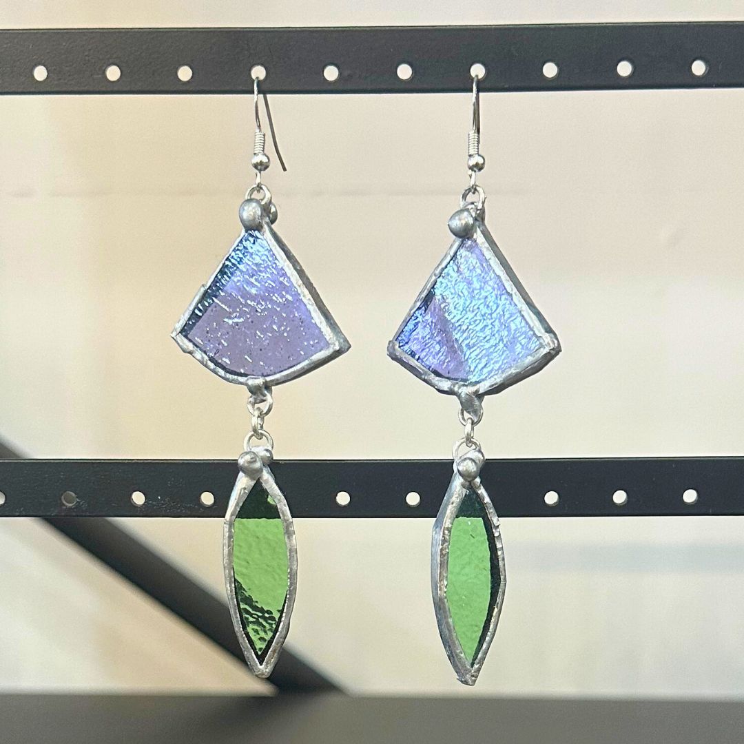 Purple &amp; Green Double Leadlight Earrings