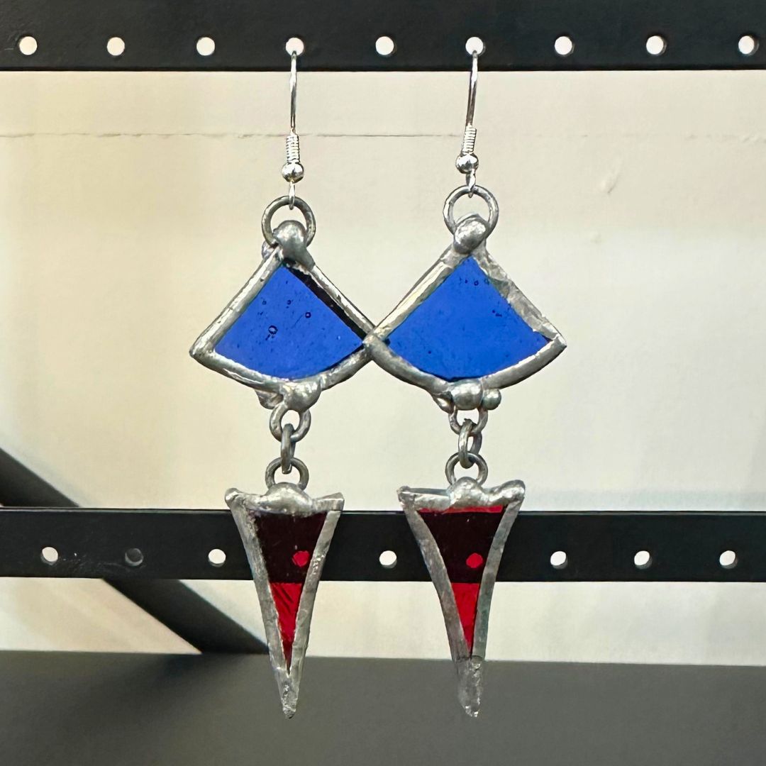 Blue &amp; Red Double Leadlight Earrings