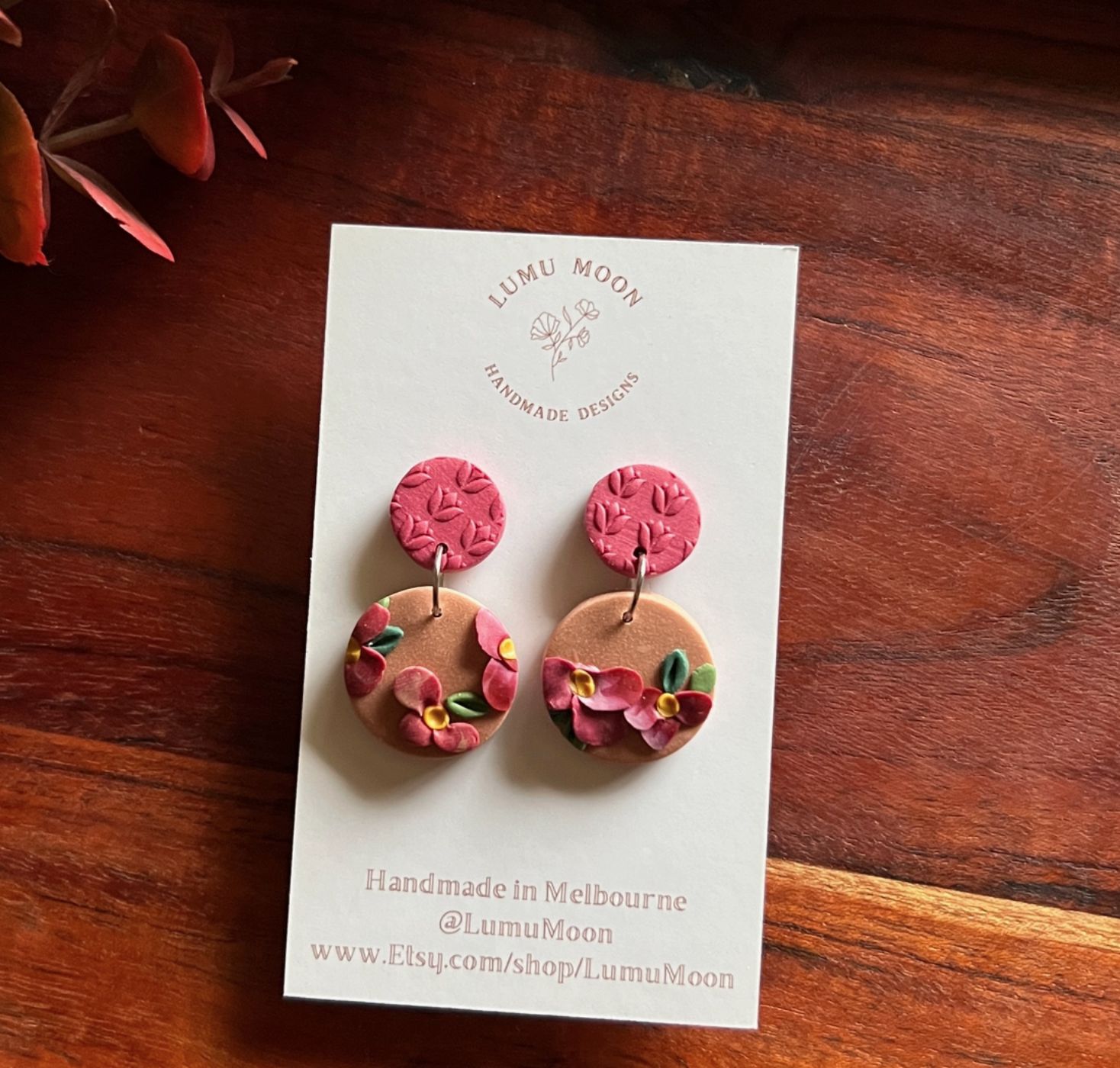 Cosy Red Floral - Short Dangle Earring