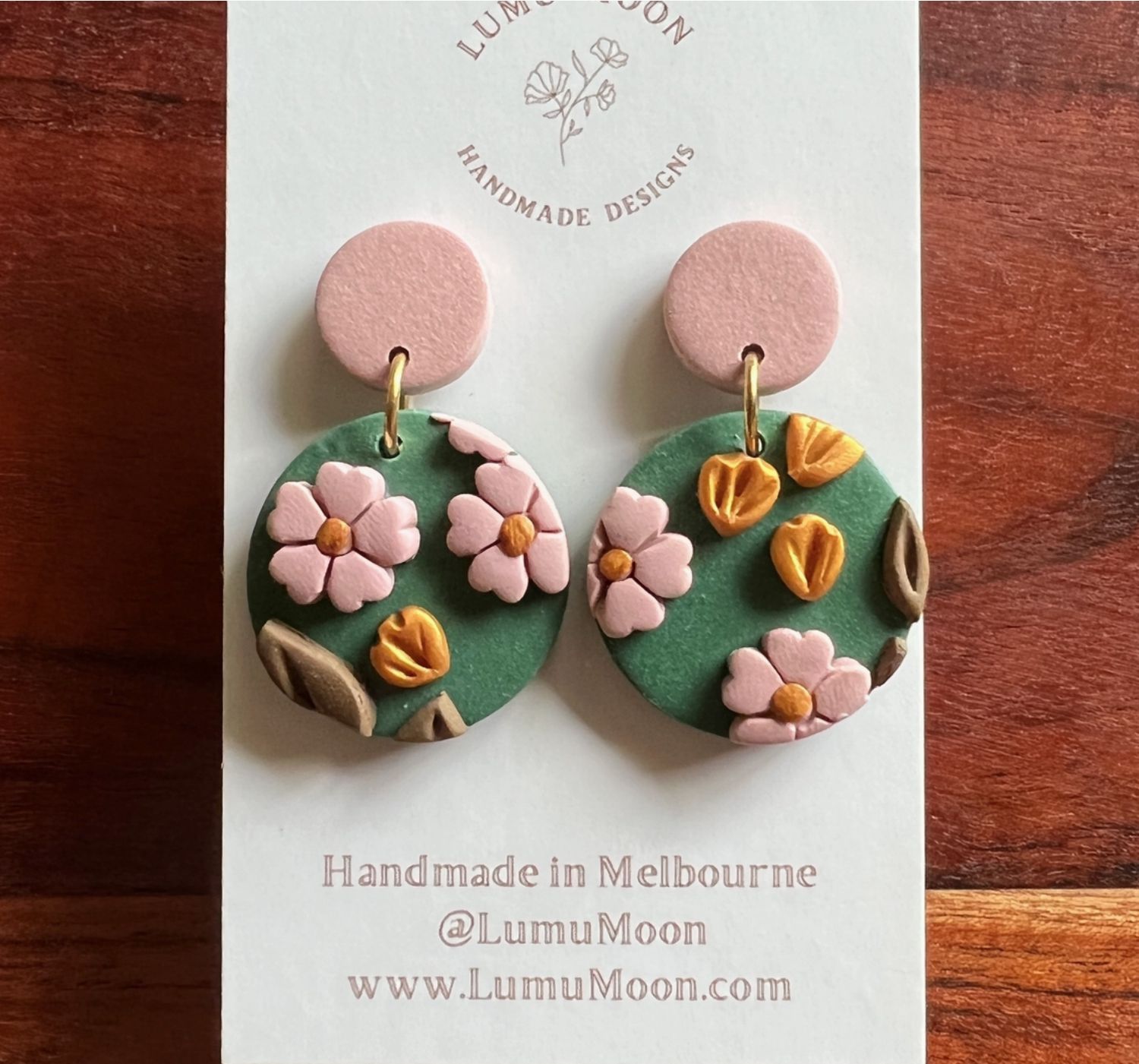 Green and Pink Blossom Earrings - Spring