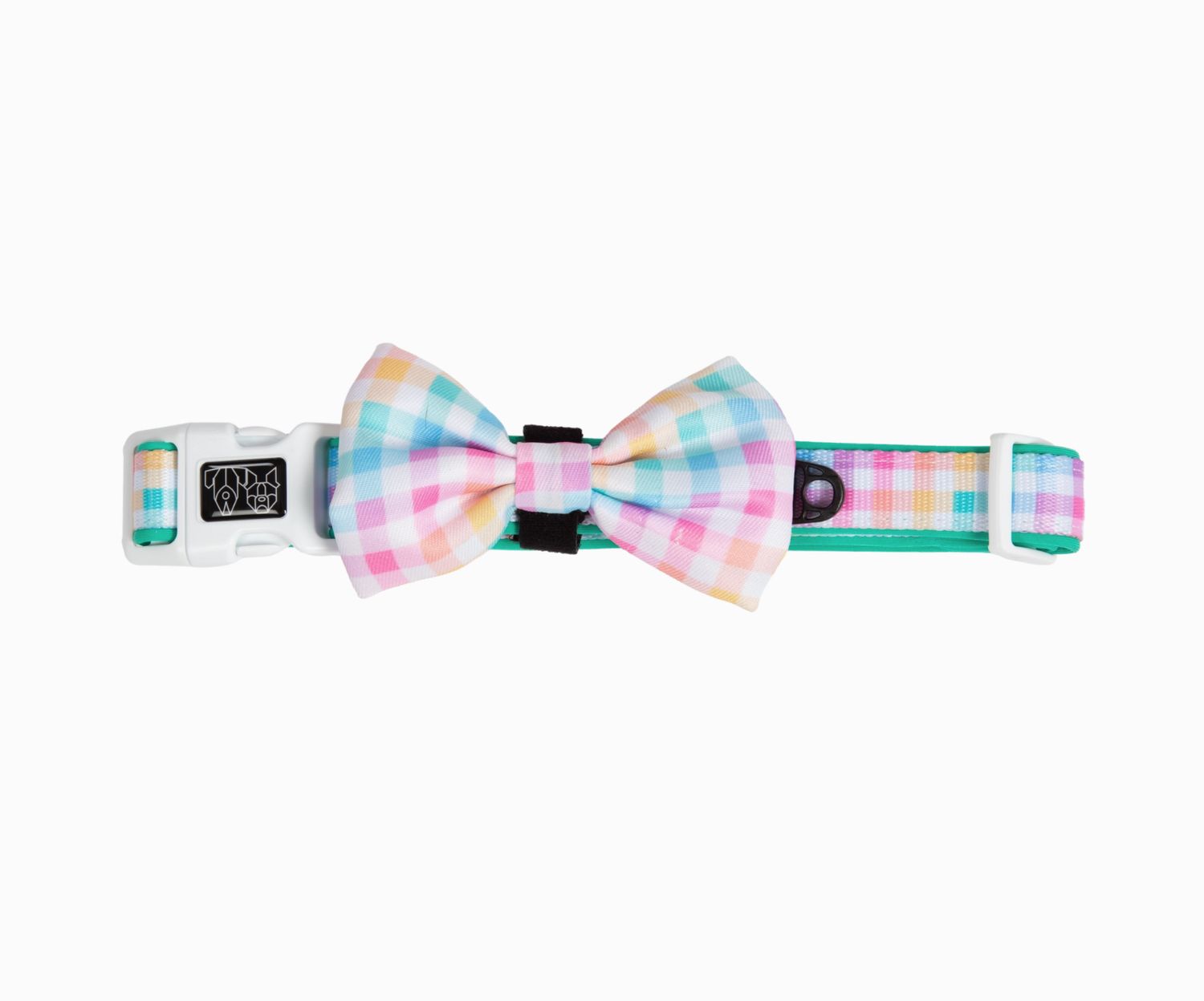 Dog Collar &amp; Bow Tie - Rainbow Gingham