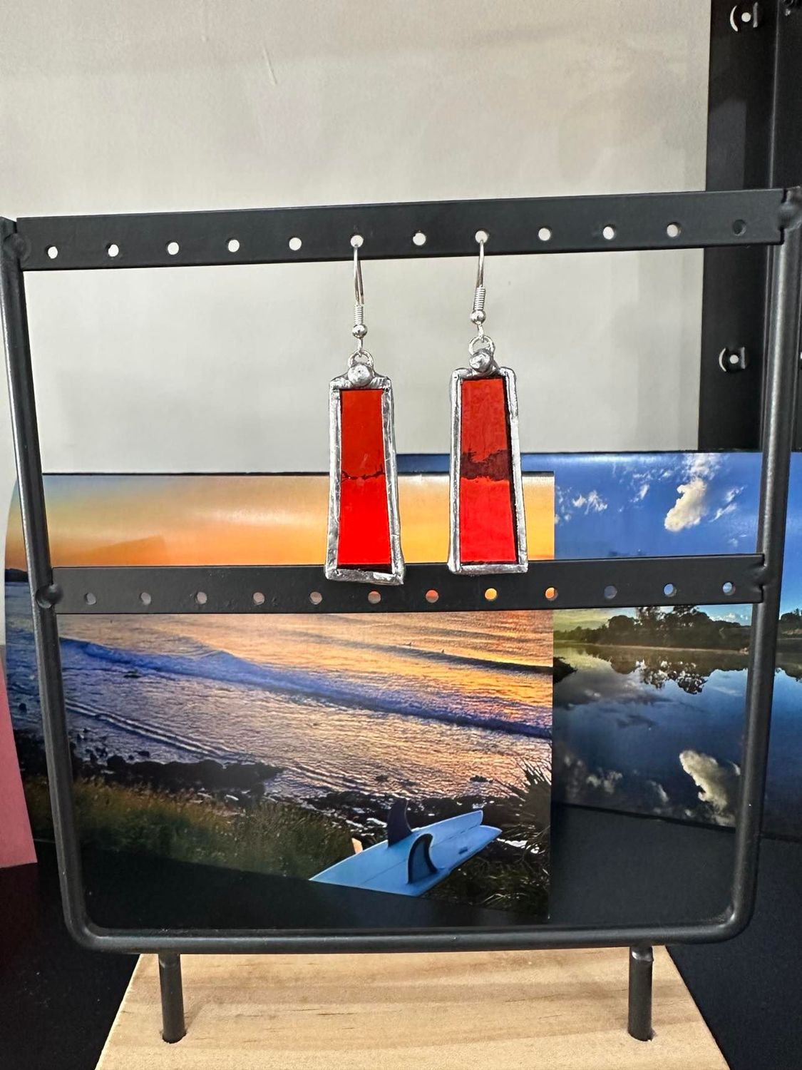 Dark Orange Rectangle - Leadlight Earrings