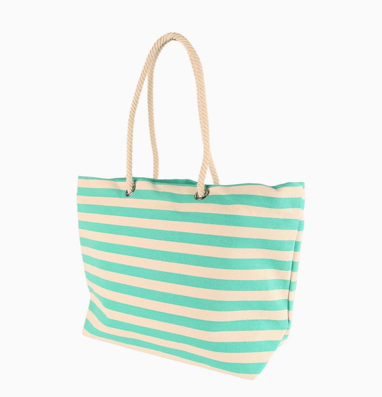 Striped Canvas Tote Bag - Seafoam (aqua)