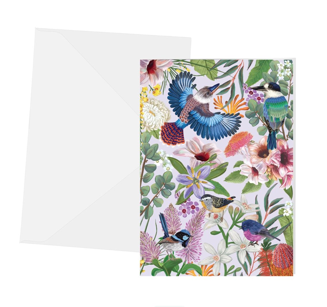 Spring Birds &amp; Flowers Greeting Card
