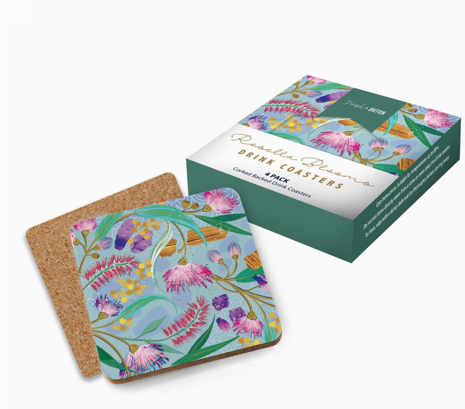 Rosella Blooms Drink Coaster 4pc Set