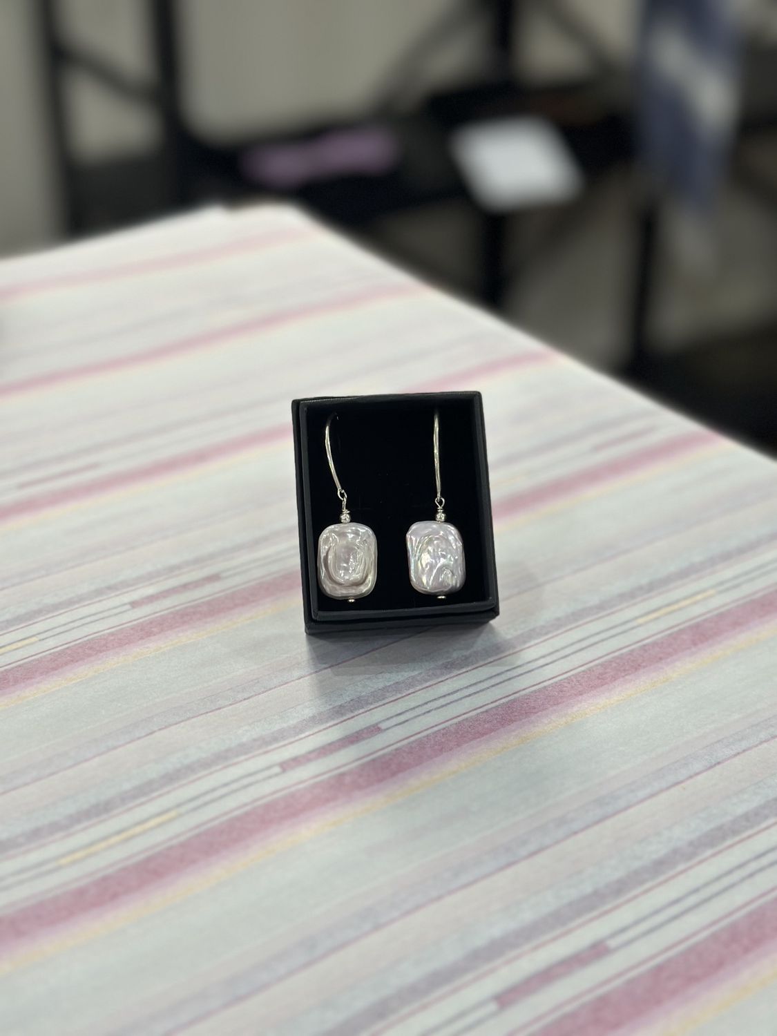 Square Long Drop Pearl Earrings