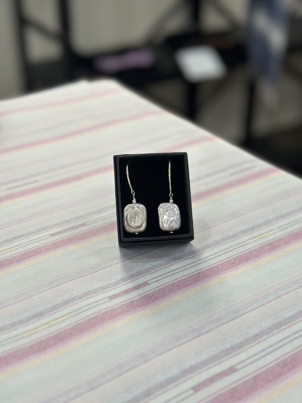 Square Long Drop Pearl Earrings