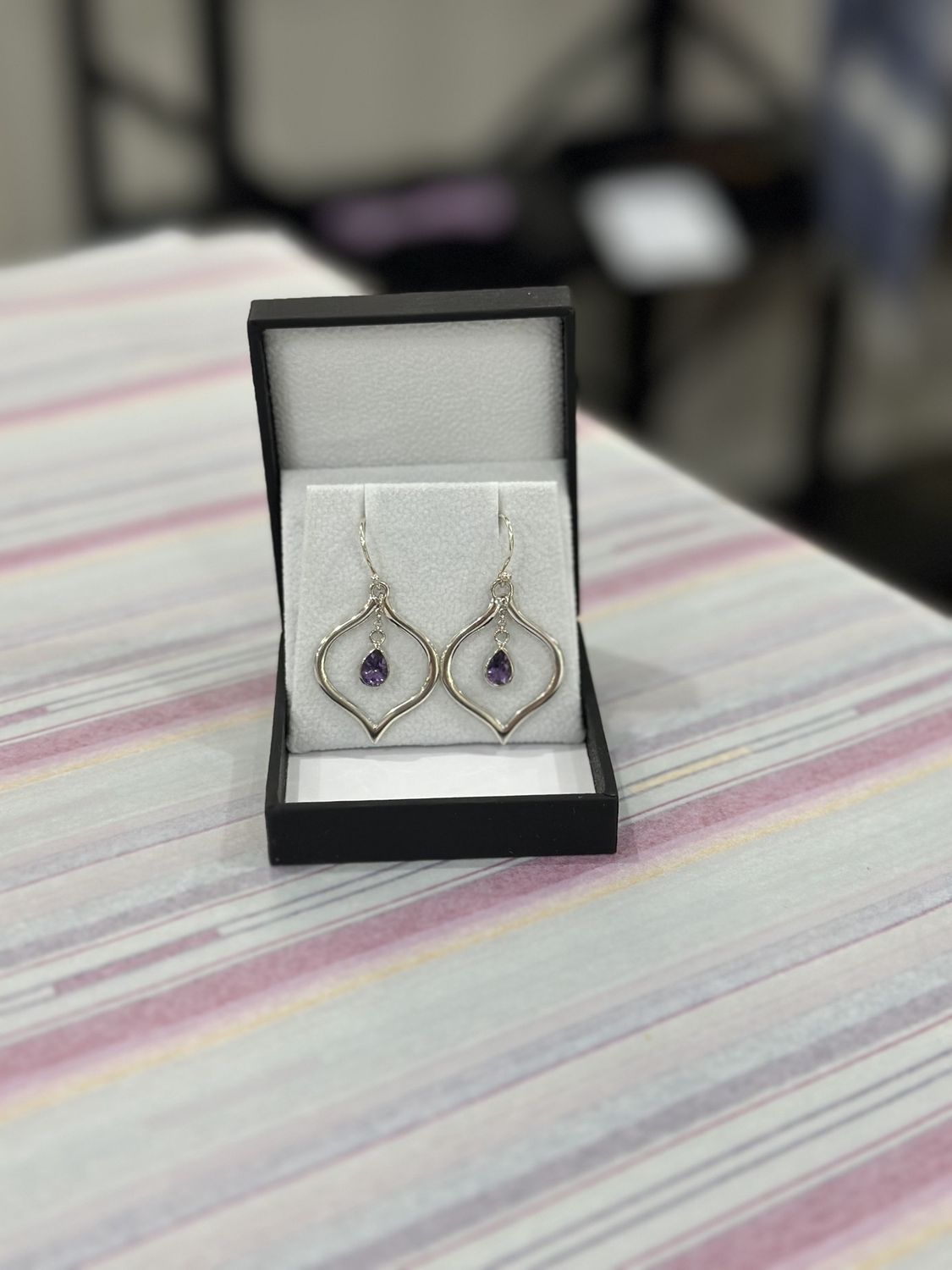 Amethyst &amp; Silver Shaped Earrings