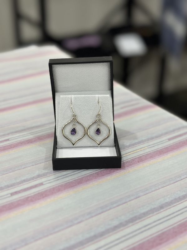 Amethyst &amp; Silver Shaped Earrings
