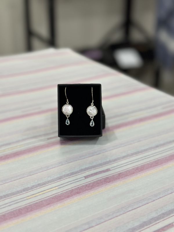 Flat Round Pearl &amp; Topaz Earrings