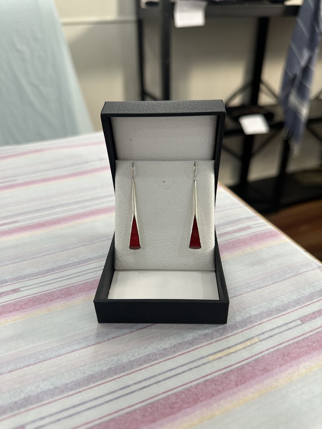 Long Triangle Drop Red Sea Bamboo Earrings