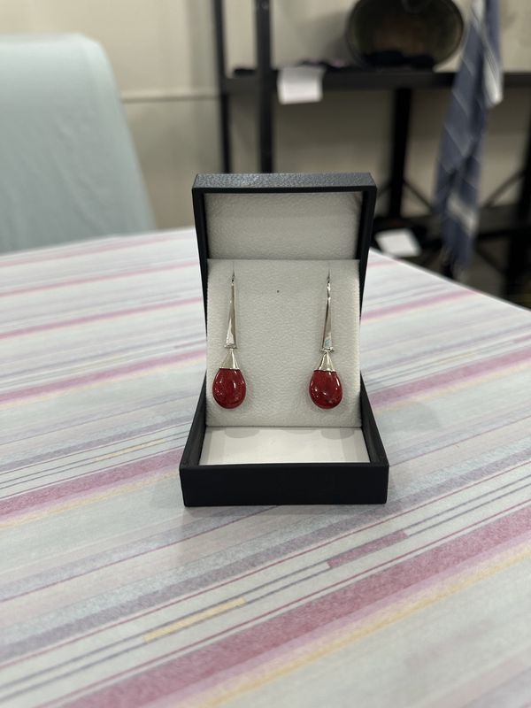 Long Hinged Red Sea Bamboo Earrings