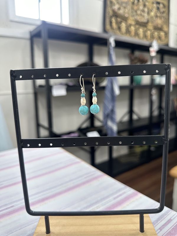 Pearl &amp; Moc Turquoise Beaded Earrings
