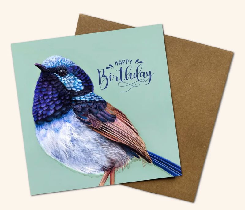 Pip the Fairy Wren Birthday Card