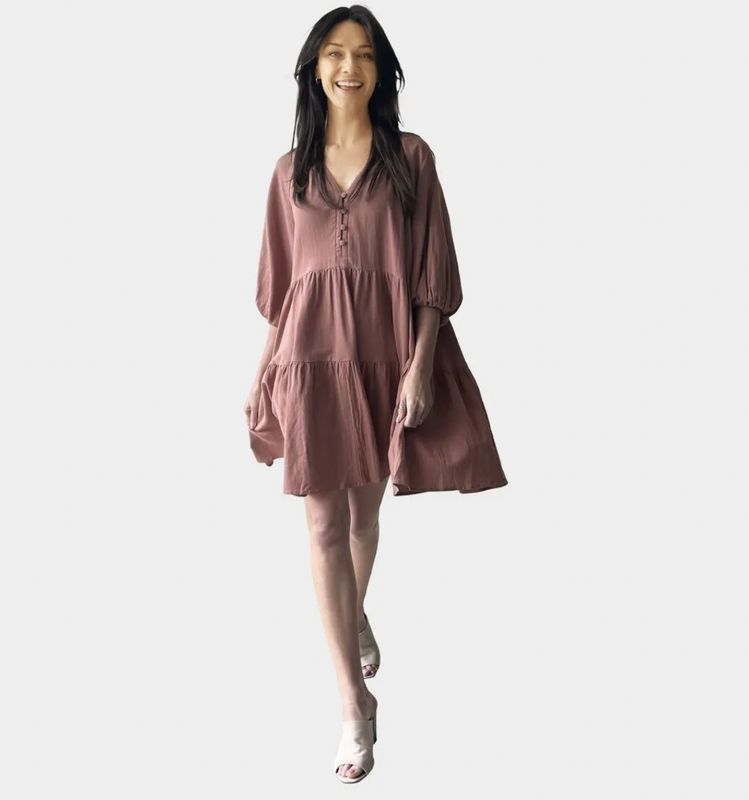 SIDE POCKET DRESS - Rust