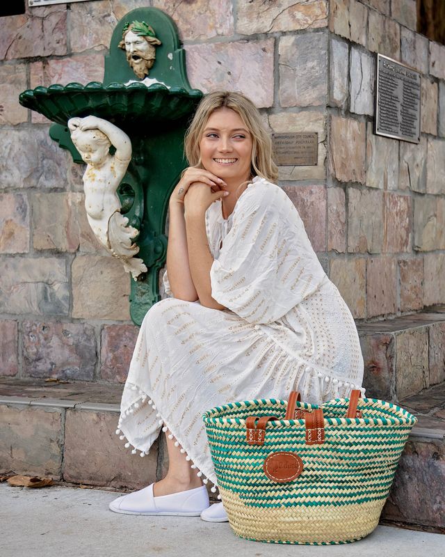 Classic Market Basket With Green Weaving