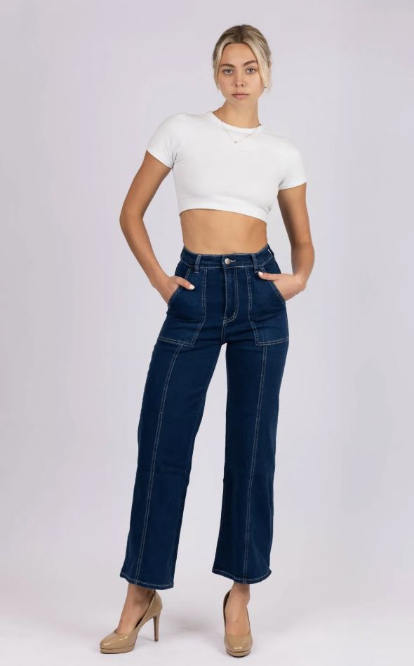 Contrast Stitch Wide Leg Jeans
