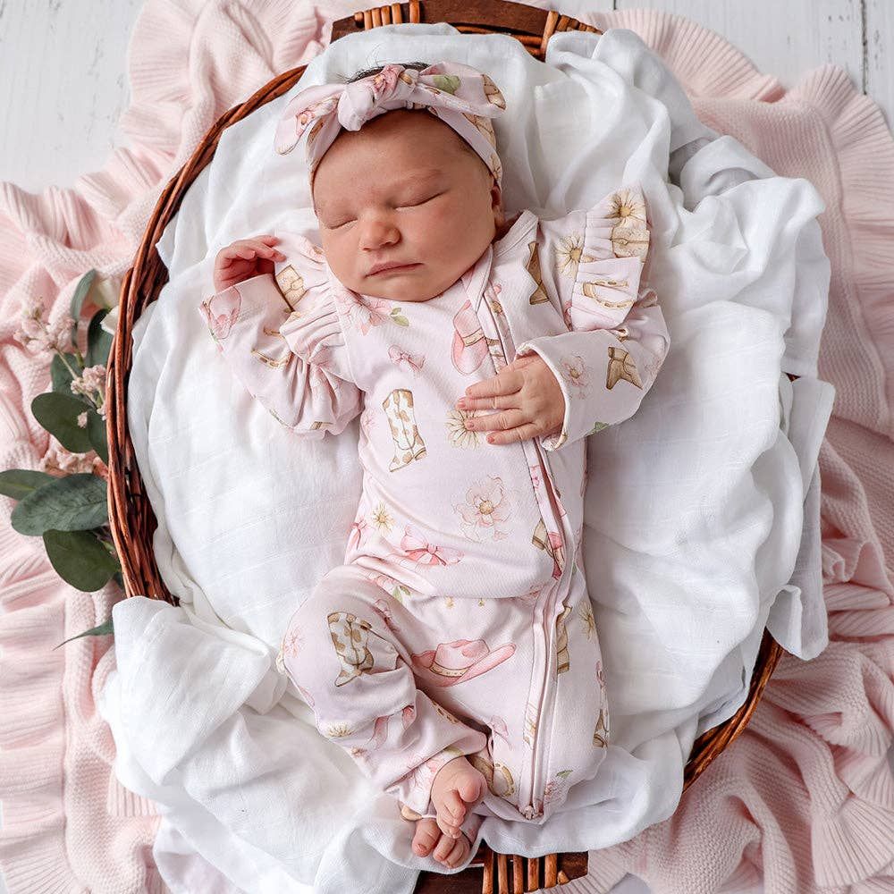 Boots &amp; Bows Organic Snugglesuit Convertible Romper with Frill