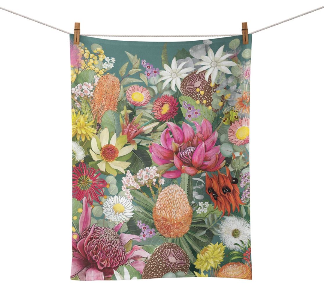 Cotton Tea Towel Australian Wildflowers