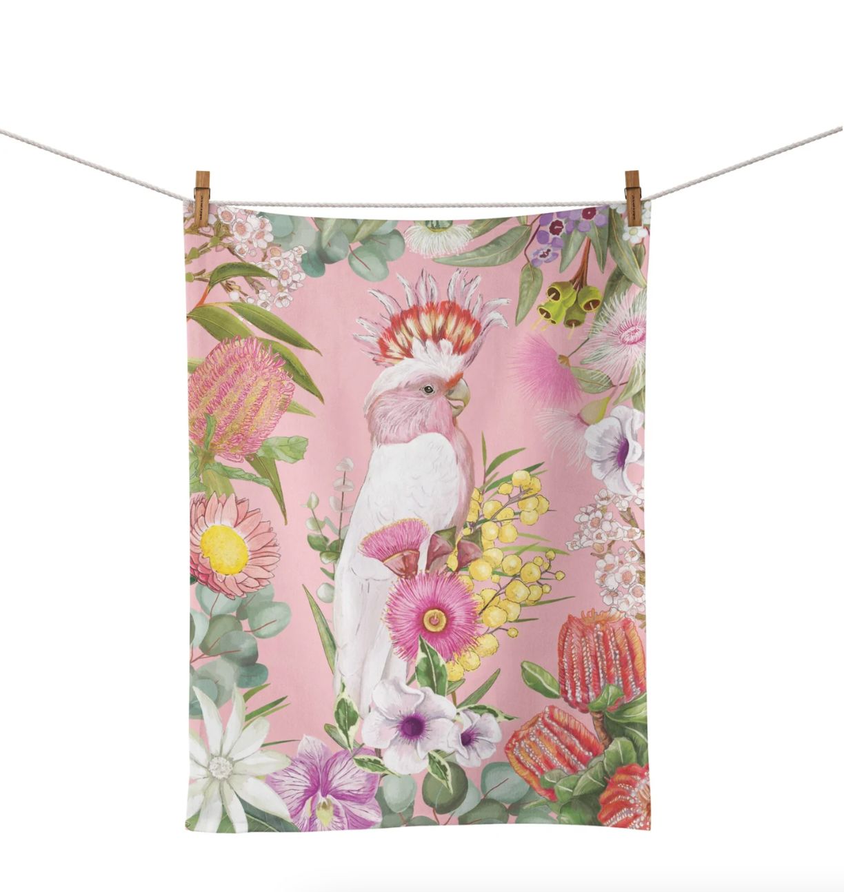 Cotton Tea Towel Australian Wildflowers Cockatoo