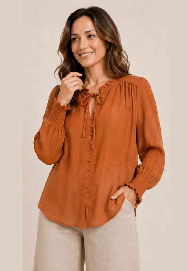 Rust Ruffle Blouse