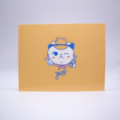 Y'all Cowboy Cat - Handmade Postcard