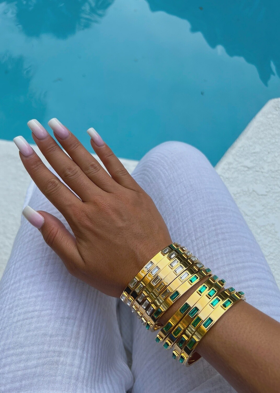 WHITE + EMERALD BANGLE