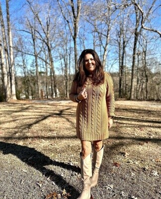SAGE CABLE SWEATER DRESS - CAMEL