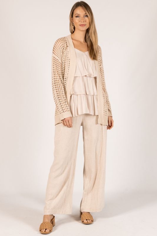 FISHNET KIMONO CARDIGAN W/ TIE - SAND