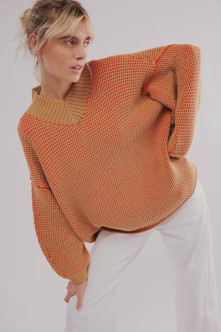 MAISIE SWEATER - CAMEL TANGERINE COMBO