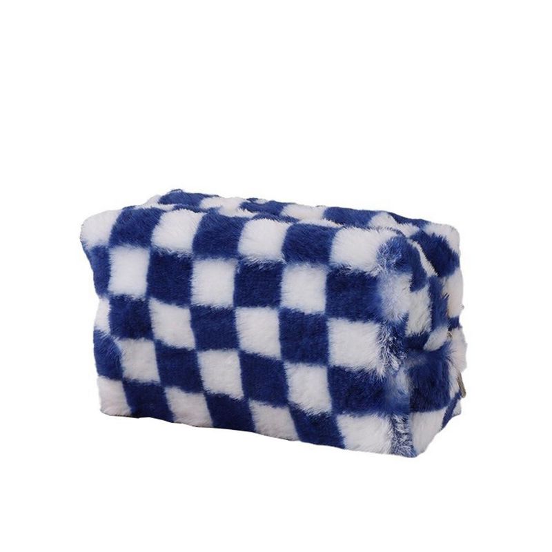 FAUX FUR MAKEUP BAG - BLUE