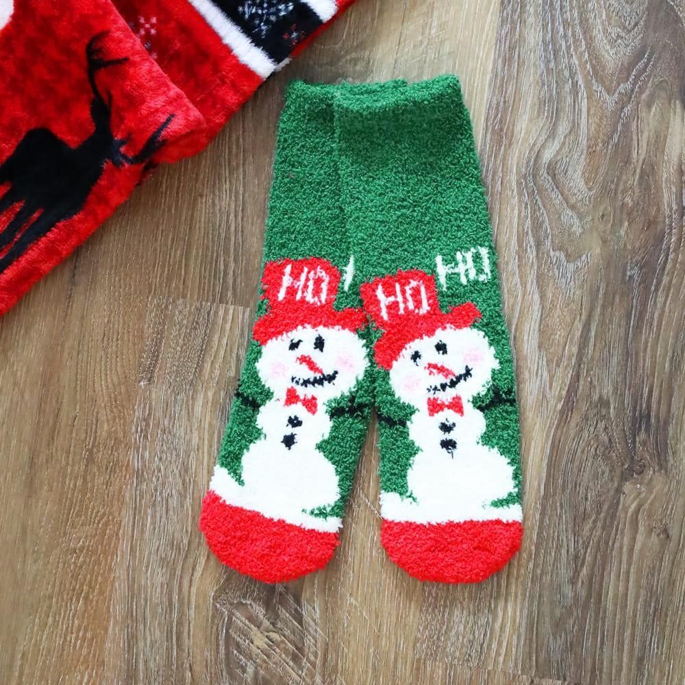 PRINTED FUZZY SOCKS - SNOWMAN