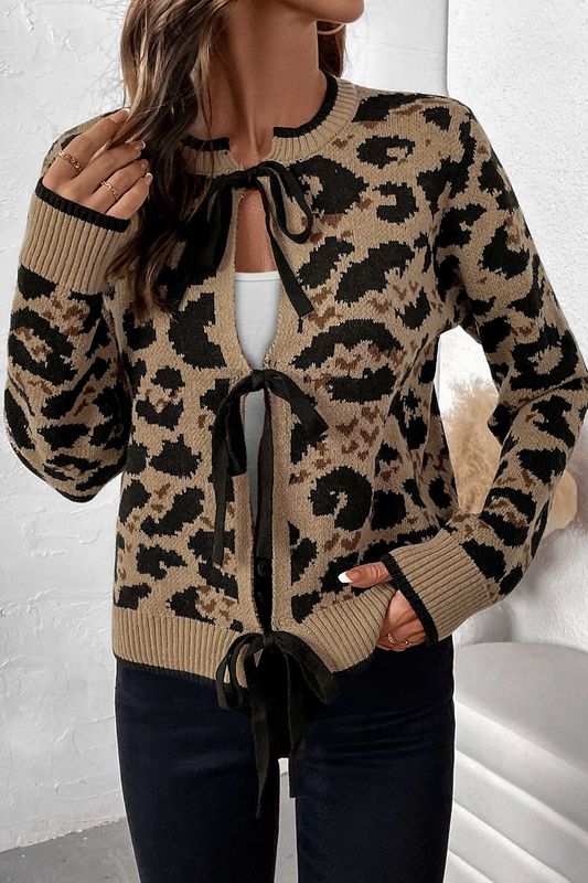 TIE FRONT CARDIGAN - LEOPARD