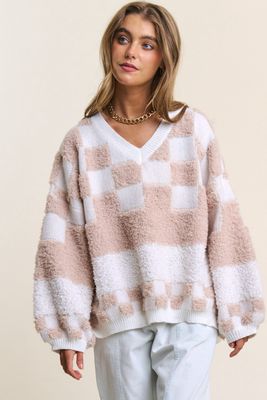 NINA SWEATER - TAUPE/WHITE