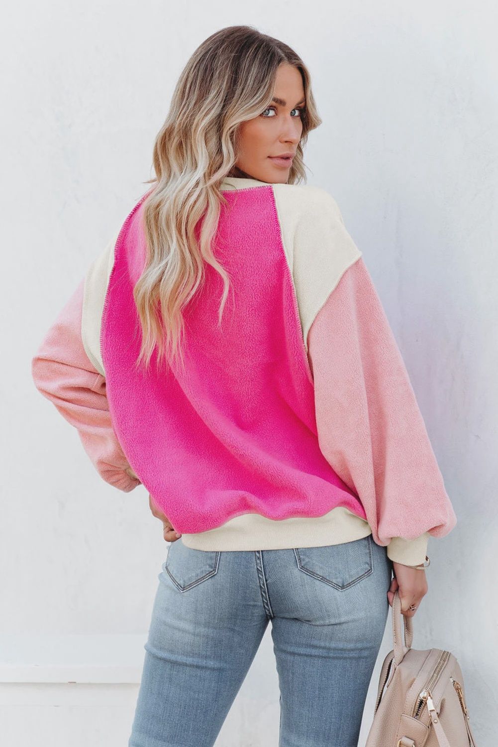 FLEECE COLORBLOCK SWEATSHIRT - ROSE COMBO