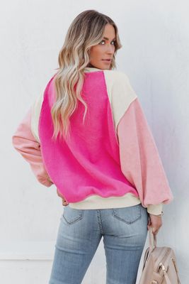 FLEECE COLORBLOCK SWEATSHIRT - ROSE COMBO