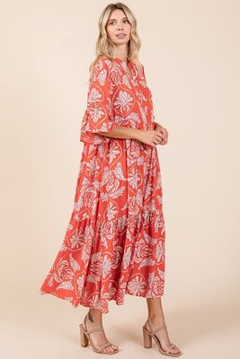 ABBIE ABSTRACT MAXI DRESS - CORAL