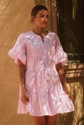 STRIPED POPLIN DRESS - LAVENDER