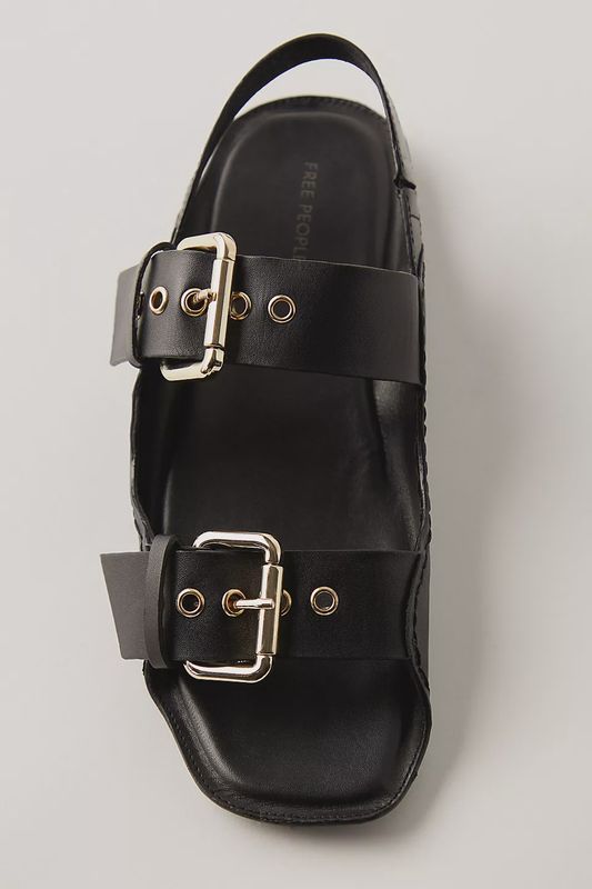 BLOSSOM BUCKLE SANDALS - BLACK LEATHER