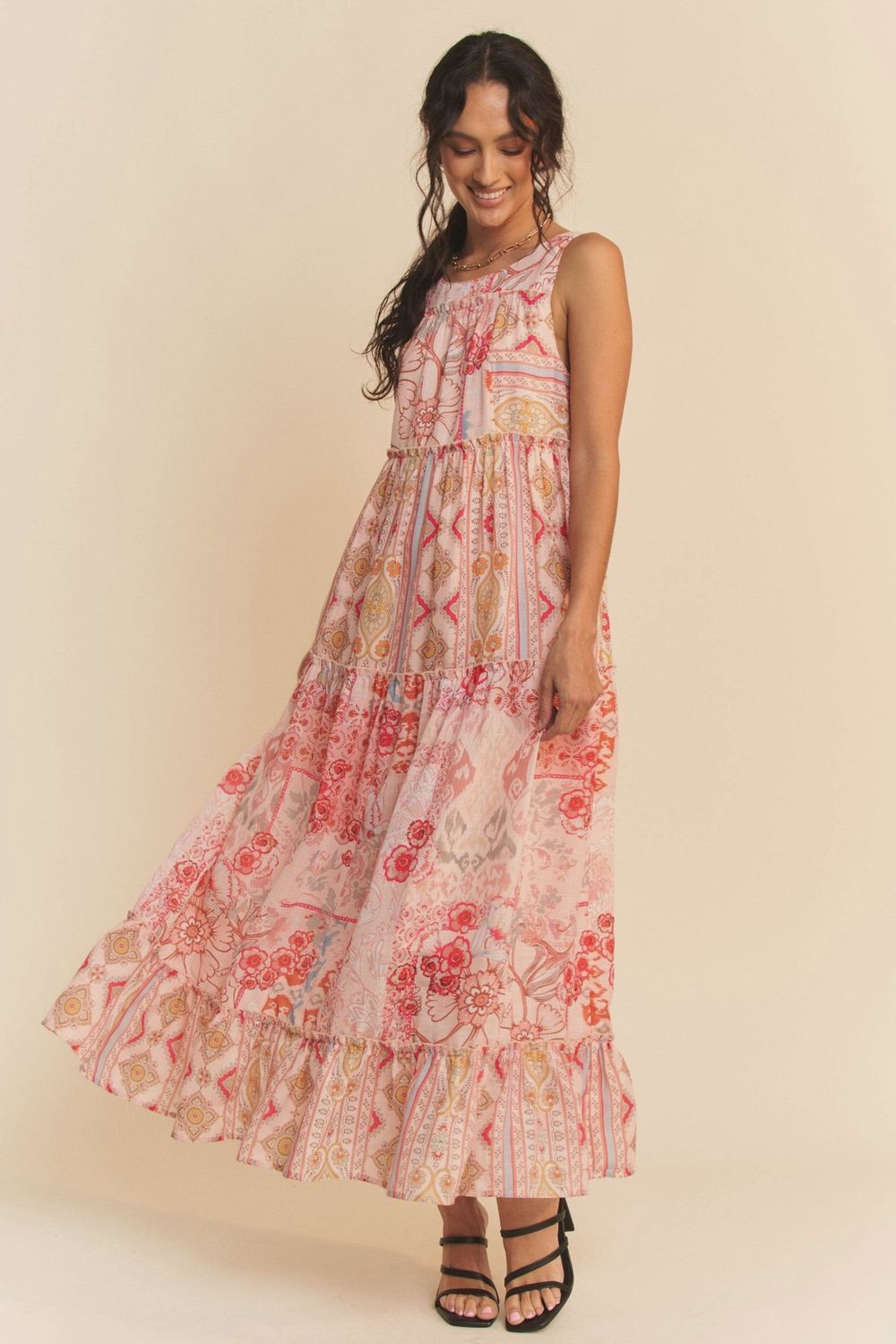 MANDALA MAXI DRESS - CORAL MULTI