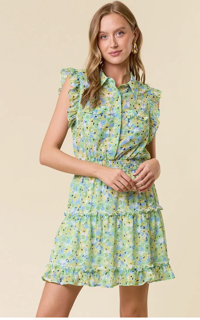 KARI FLORAL DRESS - LEMON/LIME COMBO