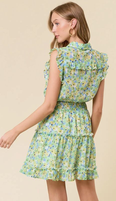 KARI FLORAL DRESS - LEMON/LIME COMBO