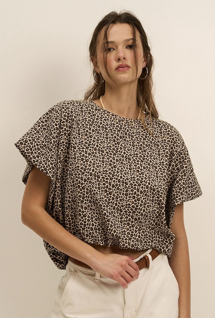 KNIT BUBBLE TOP - LEOPARD