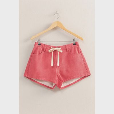 DRAWSTRING DENIM SHORTS - STRAWBERRY