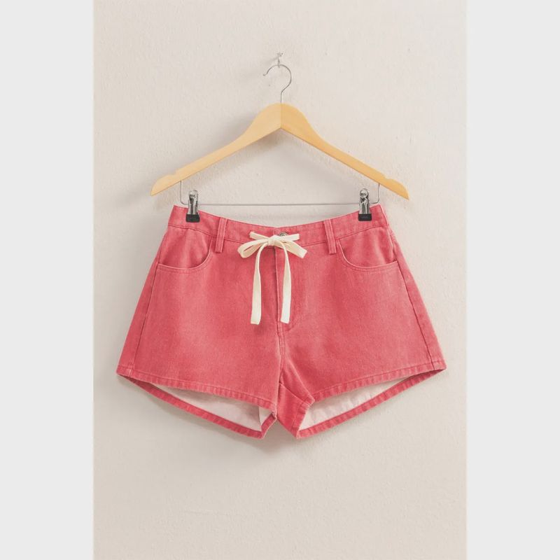 DRAWSTRING DENIM SHORTS - STRAWBERRY