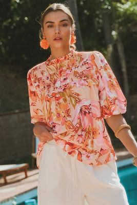 MARLEE SMOCKED TOP - PEACH FUZZ