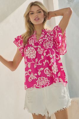 CHRYSANTHEMUM SLEEVELESS TOP - HOT PINK