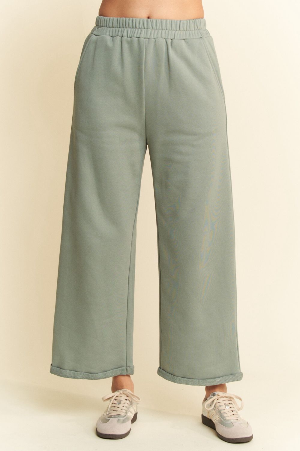 TERRY MIXED DETAIL SWEATPANTS - OLIVE SAGE